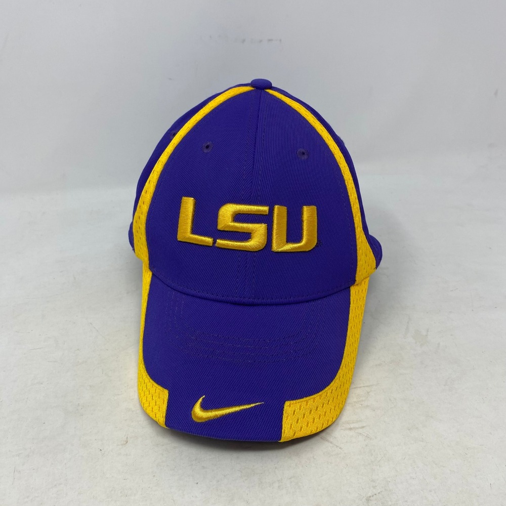 Nike Team LSU Tigers Hat Purple Gold Mesh Stretch Fit Baseball Cap Mens OSFM